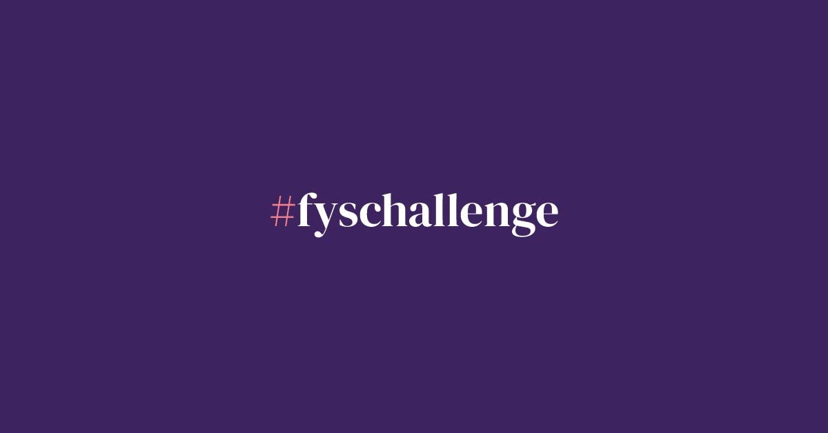 purple background with a pink pound sign/hashtag that reads "fyschallenge"